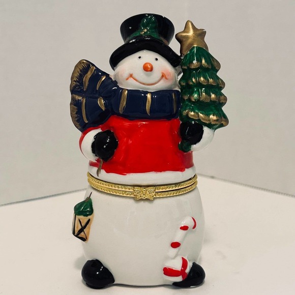 Christmas Snowman Hinged Box w/Tree and Scarf. 4.75" high x 2.5" wide Holiday - Picture 11 of 11